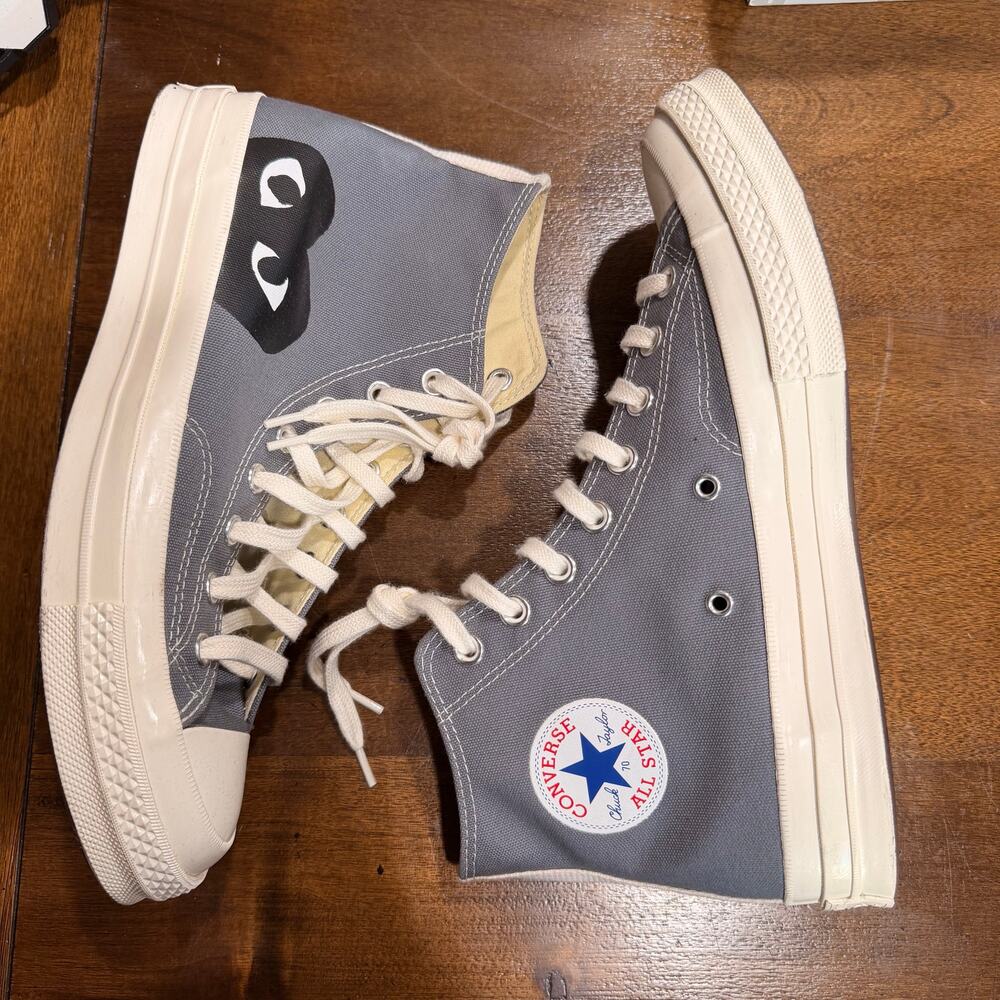 Comme des Garçons PLAY Chuck Taylor High-Top Sneakers Gray Size 9 - Picture 2 of 6